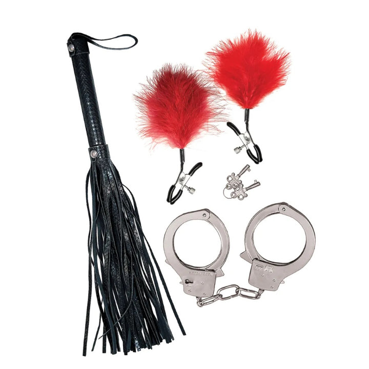 BONDAGE WHIP & CUFF SET - ROJO