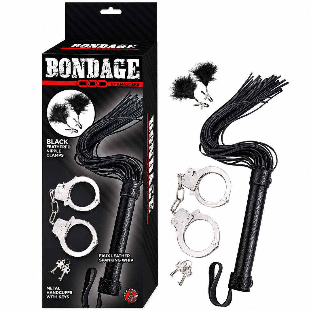 BONDAGE WHIP & CUFF SET -NEGRO