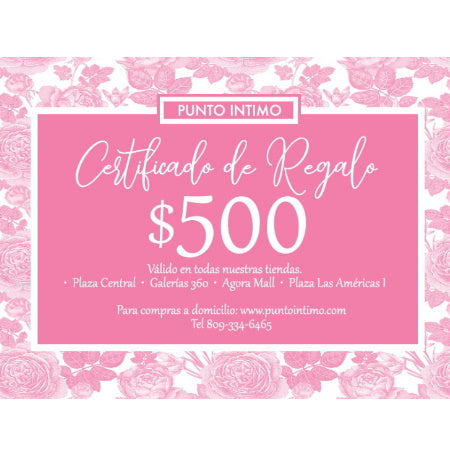 Cert. de Regalo RD$ 500.00